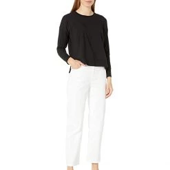 Eileen Fisher Petite Crew Neck Top with High-Low Hem in Organic Cotton Stretch Jersey | Shirts & Tops -Eberjey Shop 51YwKrxilqL. AC SR736920