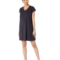 Eileen Fisher V-Neck Boxy Knee Length Dress in Organic Pima Cotton Stretch Jersey | Dresses -Eberjey Shop 614p10rqUQL. AC SR736920