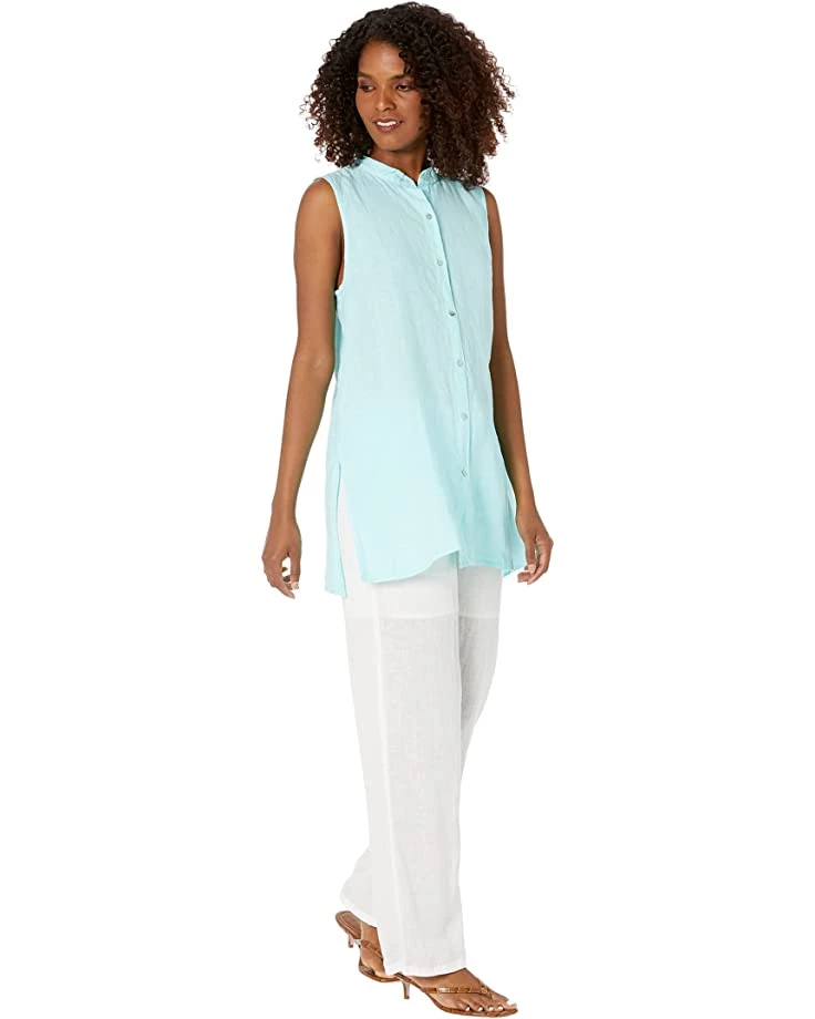 Eileen Fisher Mandarin Collar Sleeveless Long Shirt in Garment Dyed Organic Handkerchief | Shirts & Tops 6 Eileen Fisher Mandarin Collar Sleeveless Long Shirt in Garment Dyed Organic Handkerchief | Shirts & Tops - Image 4