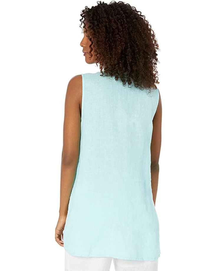 Eileen Fisher Mandarin Collar Sleeveless Long Shirt in Garment Dyed Organic Handkerchief | Shirts & Tops 4 Eileen Fisher Mandarin Collar Sleeveless Long Shirt in Garment Dyed Organic Handkerchief | Shirts & Tops - Image 2