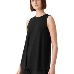 Eileen Fisher Crew Neck Long Shell in Fine Stretch Jersey Knit | Shirts & Tops