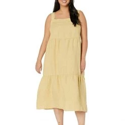 Eileen Fisher Tiered Strap Full-Length Dress in Washed Organic Linen Delave | Dresses
