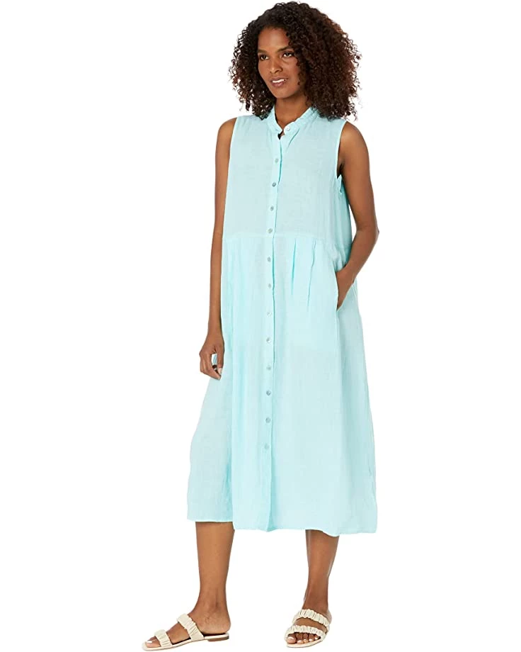 Eileen Fisher Mandarin Collar Pleated Sleeveless Full-Length Dress in Garment Dyed Organic | Dresses 3 Eileen Fisher Mandarin Collar Pleated Sleeveless Full-Length Dress in Garment Dyed Organic | Dresses