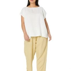 Eileen Fisher Bateau Neck Gathered Boxy Top in Organic Handkerchief Linen | Shirts & Tops -Eberjey Shop 61WLWMjOWgL. AC SR736920