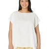 Eileen Fisher Bateau Neck Gathered Boxy Top in Organic Handkerchief Linen | Shirts & Tops