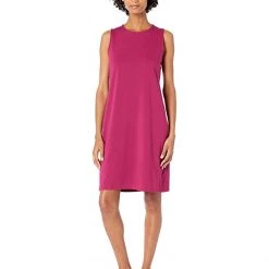 Eileen Fisher Crew Neck Knee Length Tank Dress in Organic Pima Cotton Stretch Jersey | Dresses