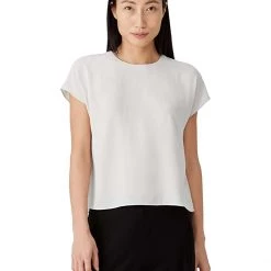 Eileen Fisher Crew Neck Top in Silk George Crepe | Shirts & Tops -Eberjey Shop 61nS d3tlCS. AC SR736920