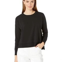 Eileen Fisher Petite Crew Neck Top with High-Low Hem in Organic Cotton Stretch Jersey | Shirts & Tops