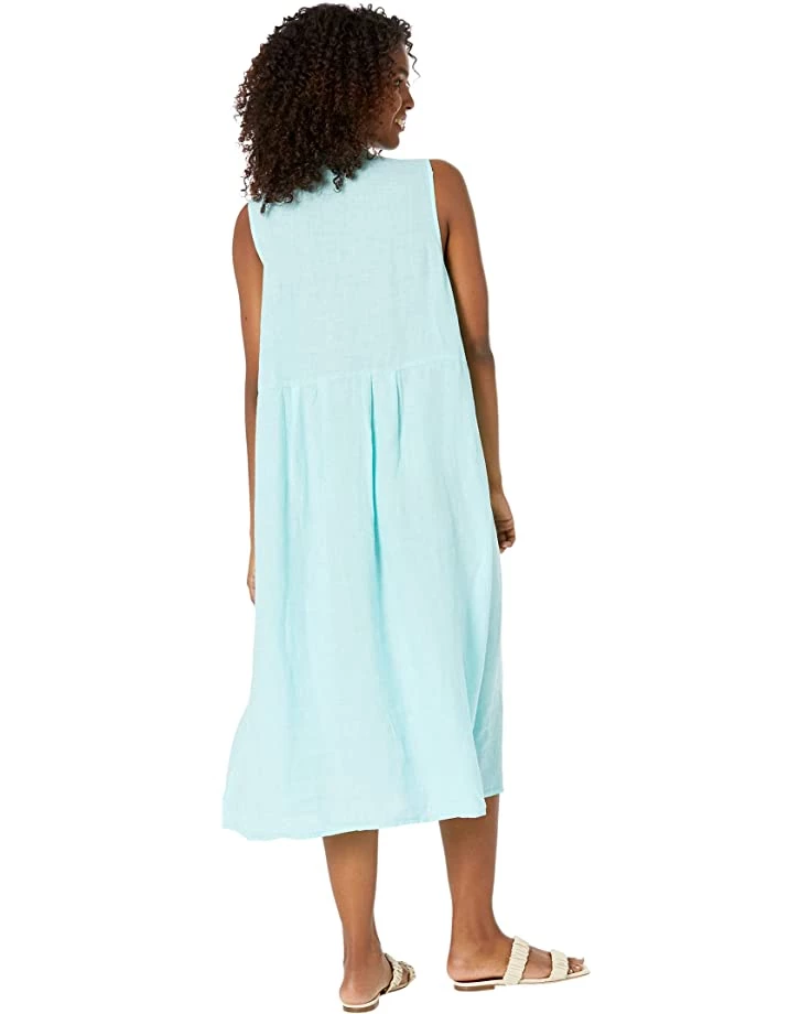 Eileen Fisher Mandarin Collar Pleated Sleeveless Full-Length Dress in Garment Dyed Organic | Dresses 4 Eileen Fisher Mandarin Collar Pleated Sleeveless Full-Length Dress in Garment Dyed Organic | Dresses - Image 2