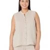Eileen Fisher Mandarin Collar Sleeveless Shirt in Puckered Organic Linen | Shirts & Tops -Eberjey Shop 712u4hZc L. AC SR736920