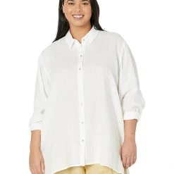 Eileen Fisher Classic Collar Easy Long Shirt in Organic Handkerchief Linen | Shirts & Tops