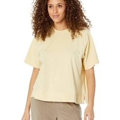 Eileen Fisher Crew Neck Elbow Raglan Sleeve Top in Organic Cotton Stretch Jersey | Shirts & Tops