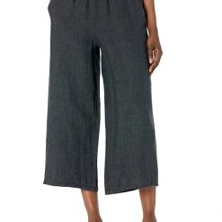 Eileen Fisher Wide Leg Cropped Pants in Washed Organic Linen Delave