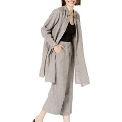 Eileen Fisher Petite Wide Leg Cropped Pants in Washed Organic Linen Delave -Eberjey Shop 71KYFBD2SLL. AC SR736920