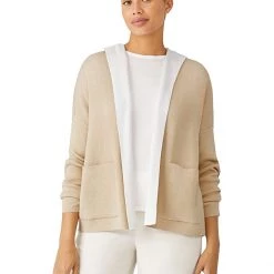 Eileen Fisher Hooded Cardigan in Peruvian Organic Cotton Tencel | Sweaters