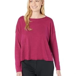 Eileen Fisher Boatneck Box Top in Organic Linen Cotton Jersey | Shirts & Tops -Eberjey Shop 71SJuPs23ML. AC SR736920