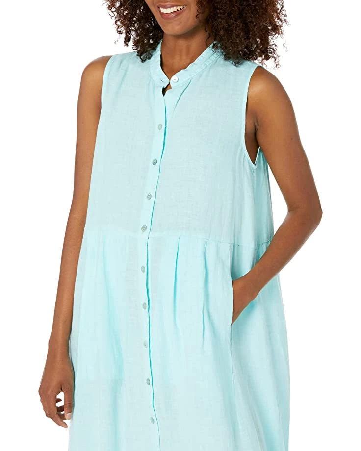 Eileen Fisher Mandarin Collar Pleated Sleeveless Full-Length Dress in Garment Dyed Organic | Dresses 5 Eileen Fisher Mandarin Collar Pleated Sleeveless Full-Length Dress in Garment Dyed Organic | Dresses - Image 3