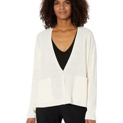 Eileen Fisher V-Neck Cardigan in Organic Linen Cotton Half Cardigan | Sweaters