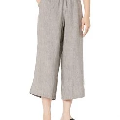 Eileen Fisher Petite Wide Leg Cropped Pants in Washed Organic Linen Delave