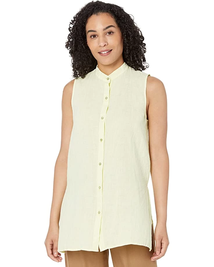 Eileen Fisher Mandarin Collar Sleeveless Long Shirt in Garment Dyed Organic Handkerchief | Shirts & Tops 7 Eileen Fisher Mandarin Collar Sleeveless Long Shirt in Garment Dyed Organic Handkerchief | Shirts & Tops - Image 5