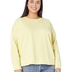 Eileen Fisher Crew Neck Top with High-Low Hem in Organic Pima Cotton Stretch Jersey | Hoodies & Sweatshirts