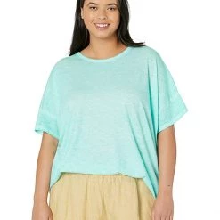 Eileen Fisher Crew Neck Boxy Tee in Pigment Dyed Slubby Organic Cotton | Shirts & Tops
