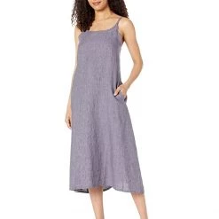Eileen Fisher Full-Length Cami Dress in Washed Organic Linen Delave | Dresses