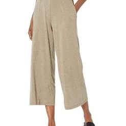 Eileen Fisher Petite Wide Leg Cropped Pants in Melange Tencel Jersey