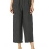 Eileen Fisher Straight Leg Ankle Pleated Pants in Washed Organic Linen Delave