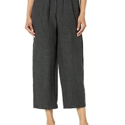 Eileen Fisher Straight Leg Ankle Pleated Pants in Washed Organic Linen Delave