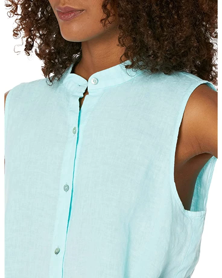 Eileen Fisher Mandarin Collar Sleeveless Long Shirt in Garment Dyed Organic Handkerchief | Shirts & Tops 5 Eileen Fisher Mandarin Collar Sleeveless Long Shirt in Garment Dyed Organic Handkerchief | Shirts & Tops - Image 3