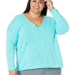Eileen Fisher V-Neck Pullover in Organic Cotton Linen Slub | Shirts & Tops
