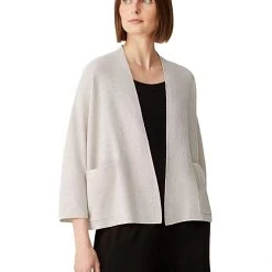 Eileen Fisher Cardigan with 3/4 Sleeves in Organic Linen Cotton Twist | Sweaters