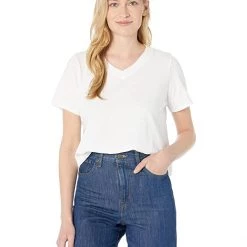 Eileen Fisher V-Neck Short Sleeve Tee in Slubby Organic Cotton Jersey | Shirts & Tops