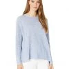 Eileen Fisher Crew Neck Flat Saddle Pullover in Organic Cotton Linen Slub | Sweaters