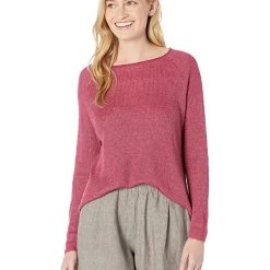 Eileen Fisher Raglan Sleeve Pullover in Organic Linen Delave Rib | Shirts & Tops