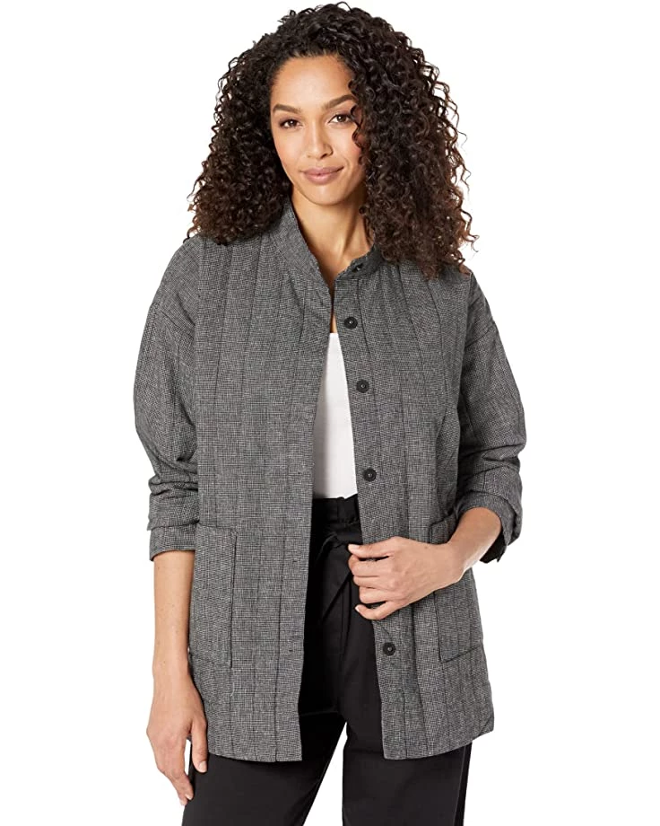 Eileen Fisher Stand Collar Padded Jacket in Hemp Organic Cotton Check | Coats & Outerwear 3 Eileen Fisher Stand Collar Padded Jacket in Hemp Organic Cotton Check | Coats & Outerwear