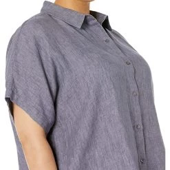 Eileen Fisher Classic Collar Short Sleeve Shirt in Washed Organic Linen Delave | Shirts & Tops -Eberjey Shop 91ELhlWcf L. AC SR736920